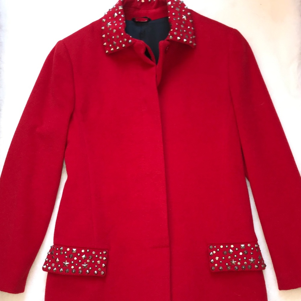 Versace Red Cashmere Studded Coat